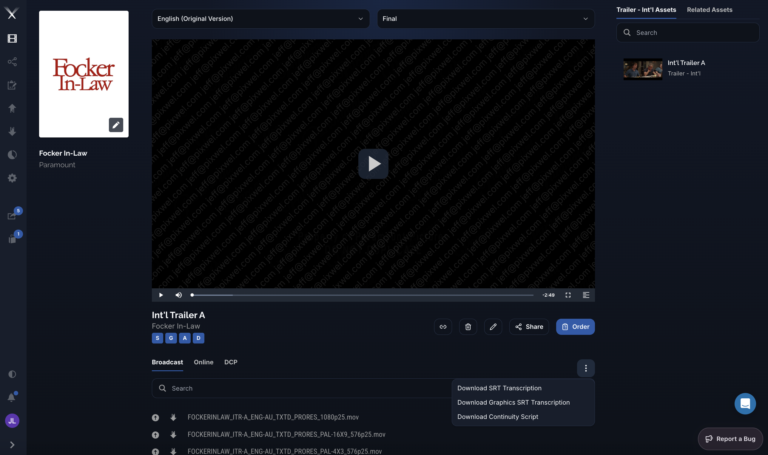 The asset page overflow menu showing script download options