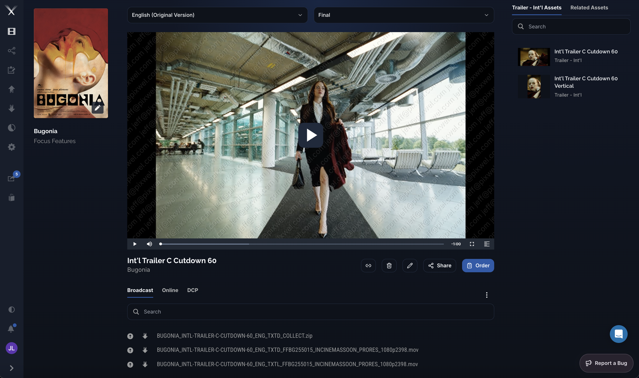 The asset page with the video player and downloadable files grouped by usage