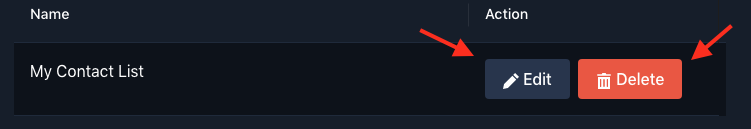 A saved contact list with Edit and Delete actions