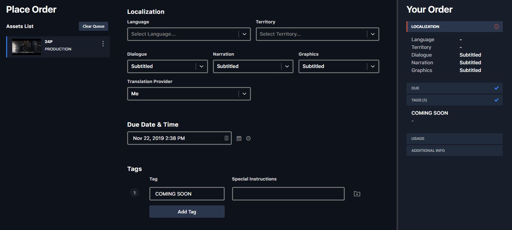The Order Wizard with localization options