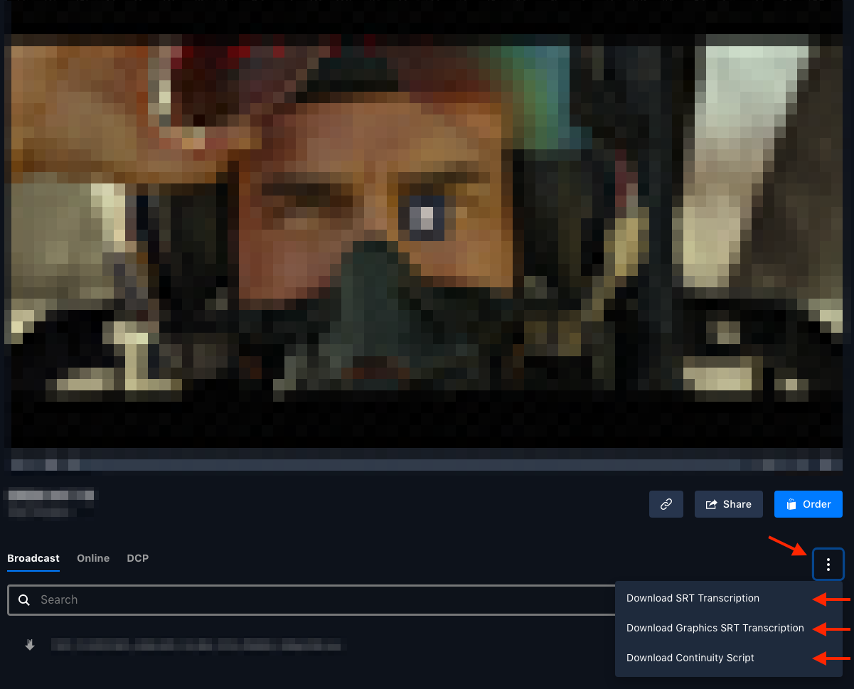 An asset's overflow menu listing the script types available to download