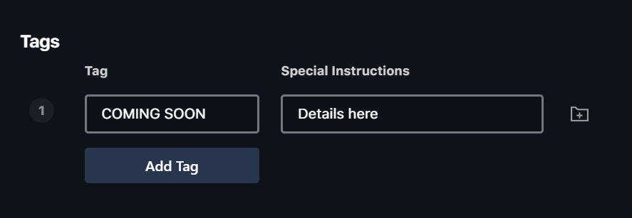 Adding a tag in the Order Wizard