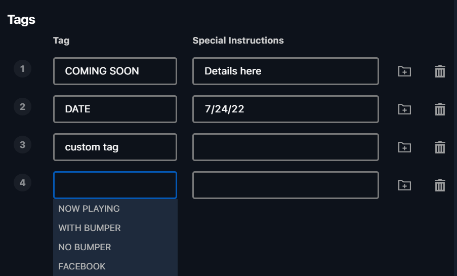 Multiple tags on an order