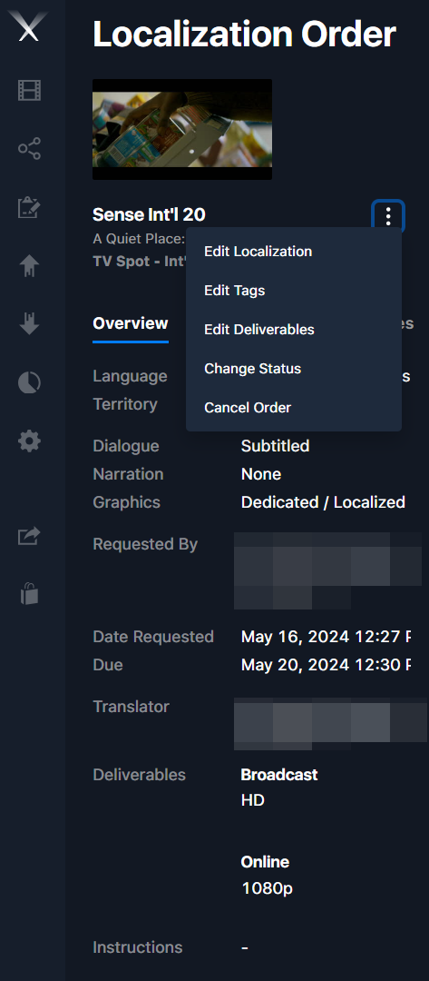 The edit menu on a work request