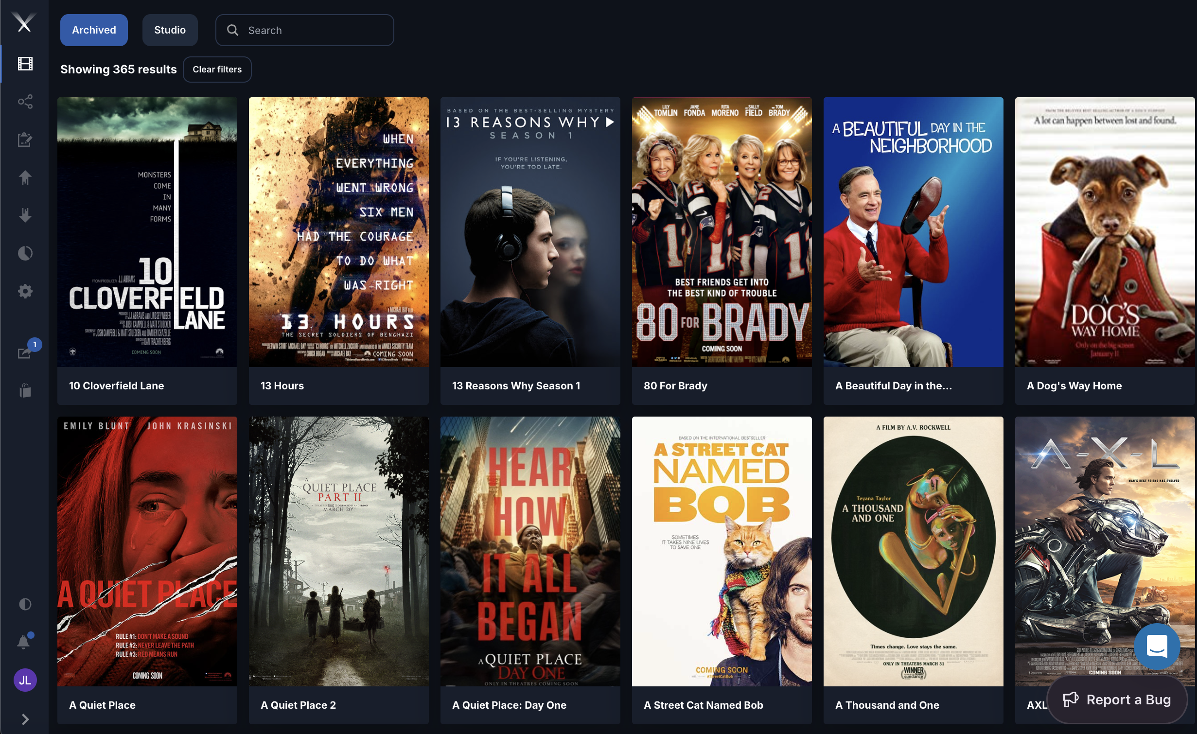 The Pixwel Platform — a grid of film campaign posters