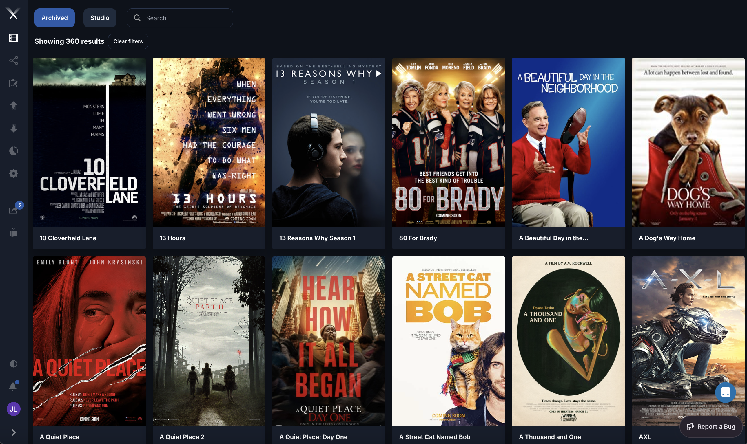 Pixwel projects grid showing film campaign tiles